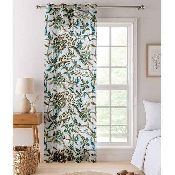 Vargottam Botanical Design Sheer Curtains for Short Windows - Set of 2 Panels, 63", Grommet Top, Printed Georgette, Light Filtering Drapes for Kitchen or Bedroom