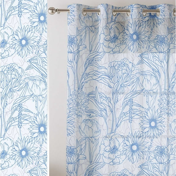 Vargottam Botanical Pattern Sheer Georgette Curtains for Windows & Small Doors - Set of 2 Panels, 72" Long, Grommet Top, Printed Light Filtering Drapes for Living Room or Study