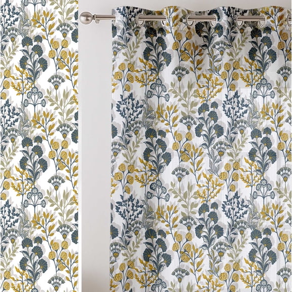 Vargottam Botanical Print Extra Long Sheer Curtains for Double Height Windows & Doors - Set of 2 Panels, 108", Grommet Top, Light Filtering Printed Georgette Drapes