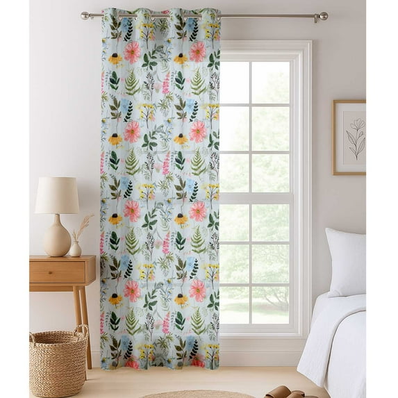 Vargottam Botanical Print Sheer Curtains for Short Windows - Set of 2 Panels, 63", Grommet Top, Printed Georgette, Light Filtering Drapes for Kitchen or Bedroom