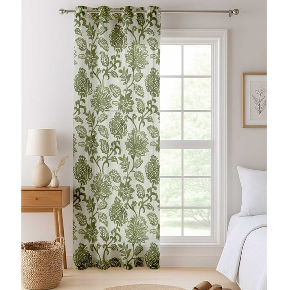 Vargottam Botanical Vine Design Sheer Georgette Curtains for Windows & Small Doors - Set of 2 Panels, 72" Long, Grommet Top, Printed Light Filtering Drapes for Living Room or Study