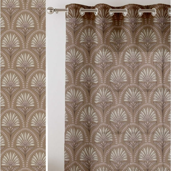 Vargottam Brown Geometric Design Sheer Curtains for Tall Doors & Windows - Set of 2, 90", Grommet Top, Printed Georgette Light Filtering Panels for Home Decor