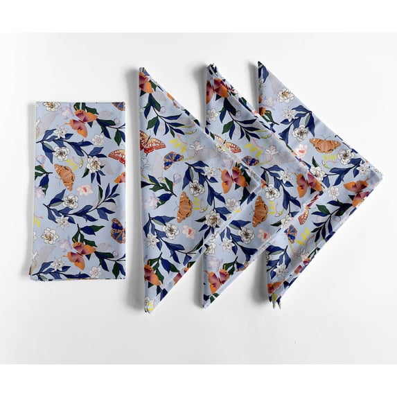 Vargottam Butterfly & Bloom Print Cotton Napkins Set of 12, 20x20 Inches, Blue Sturdy and Stylish Table Napkin, Perfect for Summer Parties, Picnics, Teas, and Party Gatherings Machine Washable