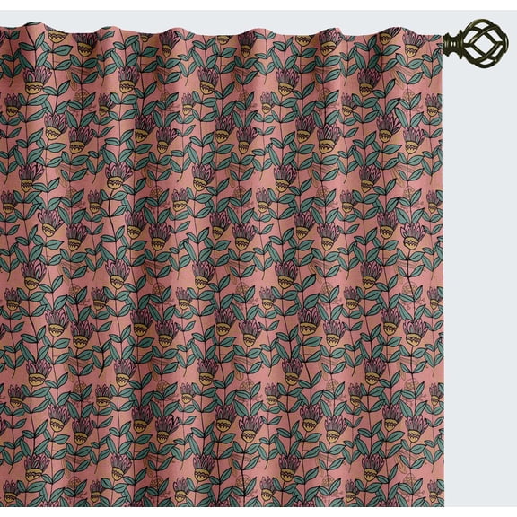 Vargottam Cotton Canvas Curtains - 90" Long Drapes for Tall Windows or Balcony Doors - Set of 2 Panels, 52"x90" - Light Filtering Rod Pocket/Back Tab Drapes, 3-in-1 Hanging - Leaves Design (Pink)
