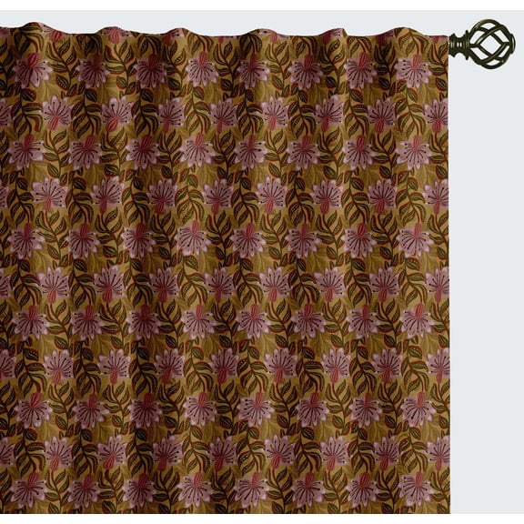 Vargottam Cotton Canvas Curtains - Rod Pocket/Back Tab Farmhouse Drapes for Living Room or Bedroom Windows - Light Filtering - 3-Way Hanging Style - Set of 2 Panels, 52"x 72" - Leaves Print (Yellow)