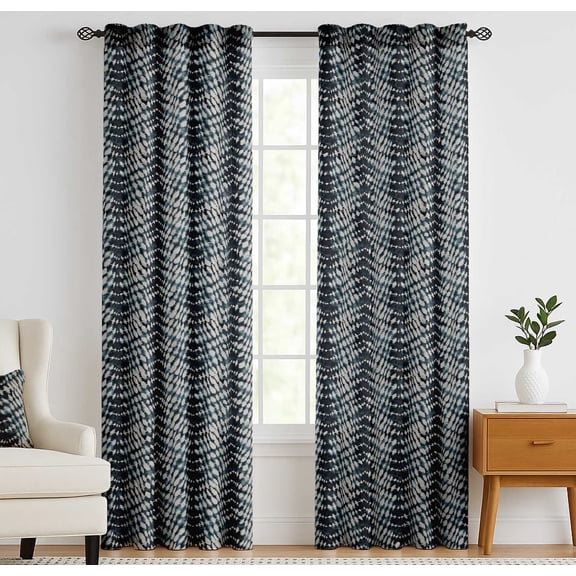 Vargottam Cotton Canvas Curtains - Rod Pocket/Back Tab Farmhouse Drapes for Living Room or Bedroom Windows - Light Filtering - 3-Way Hanging Style - Set of 2 Panels, 52"x72" - Tie & Dye Pattern -Blue