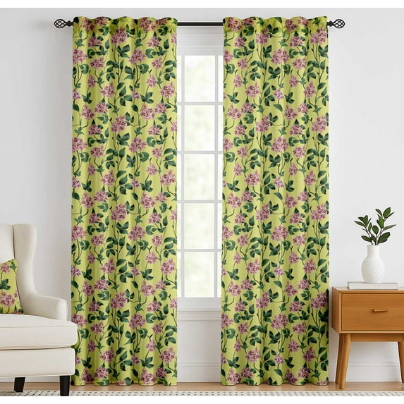 Vargottam Cotton Curtains - 90" Long Drapes for Tall Windows or Balcony Doors - Set of 2 Panels, 52"x90" - Light Filtering Pockets/Tab Drapes, 3-in-1 Hanging - Ethnic Bloom Vine Print (Yellow)