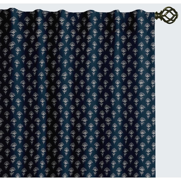 Vargottam Cotton Curtains- Rod Pocket/Back Tab Farmhouse Drapes for Living Room or Bedroom Windows- Light Filtering- 3-Way Hanging Style- Set of 2 Panels, 52"x72"- Floral Motif Pattern (Blue)