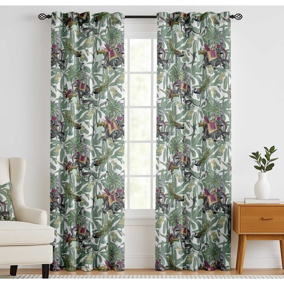 Vargottam Cotton Curtains for Windows - 3-in-1 Rod Pocket/Back Tab Short Window Drapes - Light Filtering Cotton Canvas Panels - Set of 2, 52"x63" - Asian Print (Green)