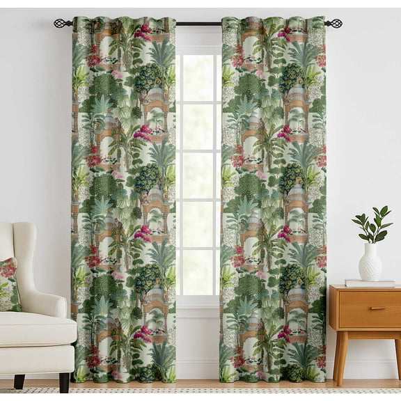 Vargottam Cotton Curtains for Windows - 3-in-1 Rod Pocket/Back Tab Short Window Drapes - Light Filtering Cotton Canvas Panels - Set of 2, 52"x63" - Asian Print (Multicolor)