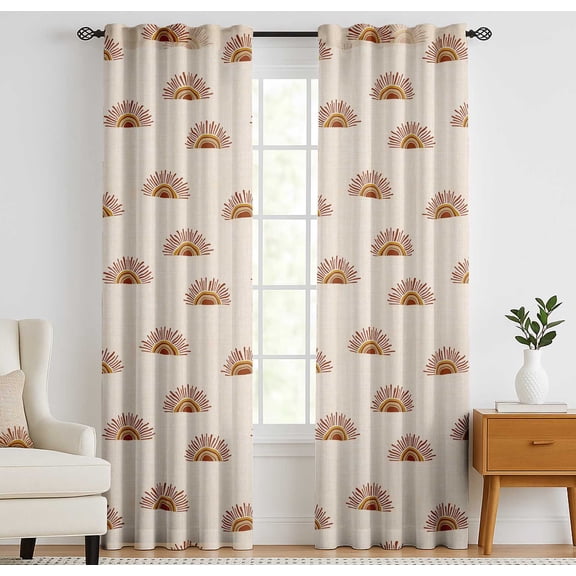Vargottam Cotton Curtains for Windows - 3-in-1 Rod Pocket/Back Tab Short Window Drapes - Light Filtering Cotton Canvas Panels - Set of 2, 52"x63" - Boho Print (Beige)