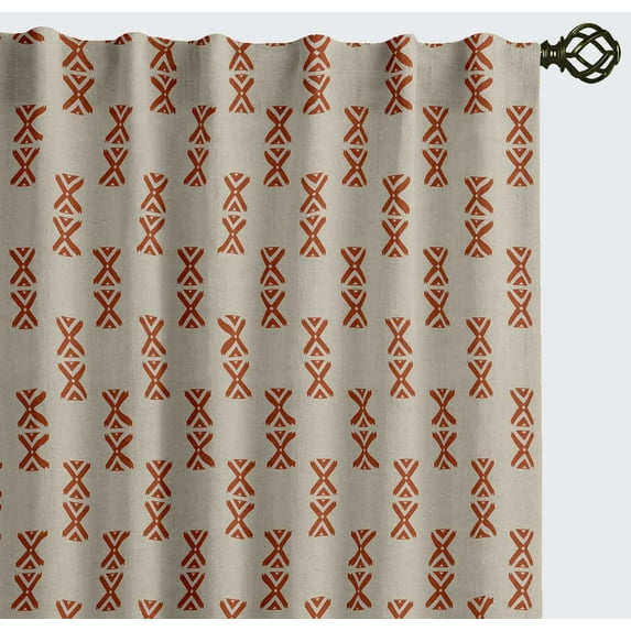 Vargottam Cotton Curtains for Windows - 3-in-1 Rod Pocket/Back Tab Short Window Drapes - Light Filtering Cotton Canvas Panels - Set of 2, 52"x63" - Geometric Print (Beige)