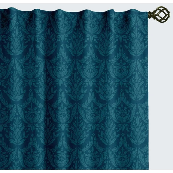 Vargottam Cotton Curtains for Windows - 3-in-1 Rod Pocket/Back Tab Short Window Drapes - Light Filtering Cotton Canvas Panels - Set of 2, 52"x63" - Leaves Print (Blue) b