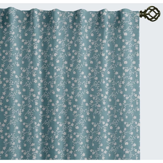 Vargottam Cotton Curtains for Windows - 3-in-1 Rod Pocket/Back Tab Short Window Drapes - Light Filtering Cotton Panels - Set of 2, 52"x63" - Ditsy Vine Print (Blue)
