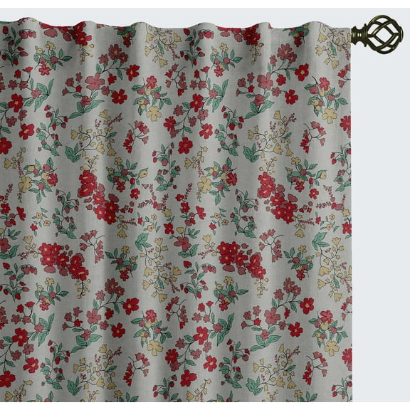Vargottam Cotton Curtains for Windows - 3-in-1 Rod Pocket/Back Tab Short Window Drapes - Light Filtering Cotton Panels - Set of 2, 52"x63" - Ditsy Vine Print (Gray)