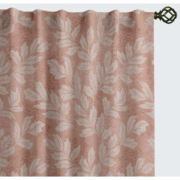 Vargottam Cotton Curtains for Windows - 3-in-1 Rod Pocket/Back Tab Short Window Drapes - Light Filtering Cotton Panels - Set of 2, 52"x63" - Leaves Pattern (Orange)