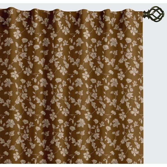 Vargottam Cotton Rod Pocket/Back Tab Curtains - 96" Floor-Length Drapes for Long Doors or Large Windows - Light Filtering, 3-in-1 Header - Set of 2, 52"x96" - Floral Print (Brown)