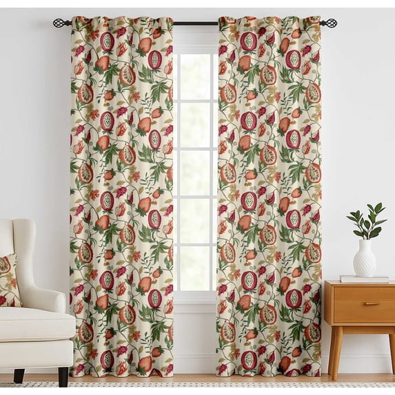 Vargottam Cotton Rod Pocket/Back Tab Curtains - 96" Floor-Length Drapes for Long Doors or Large Windows - Light Filtering, 3-in-1 Header - Set of 2, 52"x96" - Fruits Vine Print (Beige)