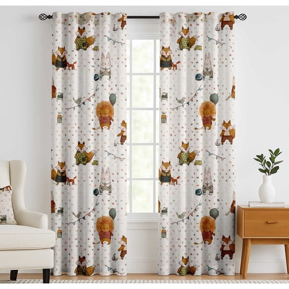 Vargottam Cotton Rod Pocket/Back Tab Curtains - 96" Floor-Length Drapes for Long Doors or Large Windows - Light Filtering, 3-in-1 Header - Set of 2, 52"x96" - Kids Print (White)