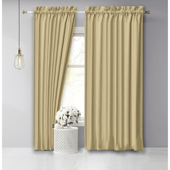 Vargottam Cotton Slub Beige Curtains 65 Inch Long Window Curtain Rod Pocket Window Panels For Bedroom 2 Panels