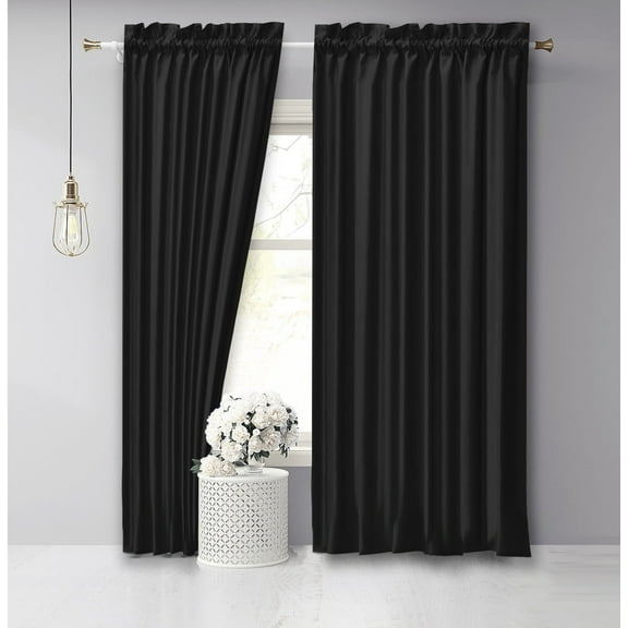 Vargottam Cotton Slub Black Curtains 46 Inch Window Curtain 2-Panel Rod Pocket Living Room Drapes Curtain Set