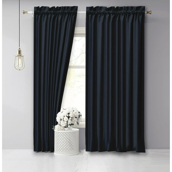 Vargottam Cotton Slub Dark Navy Blue Curtains 56 Inch Window Curtain Rod Pocket Window Panels For Bedroom 2 Panels
