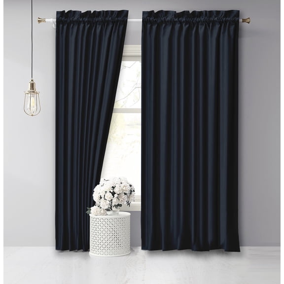 Vargottam Cotton Slub Dark Navy Blue Curtains 84 Inch Long Window/Door Curtain 2 Panels Rod Pocket Window/Door Living Room Drapes