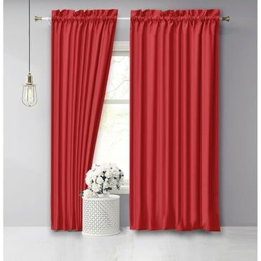 Vargottam Cotton Slub Red Curtains 72 Inch Long Window Curtain Rod Pocket Window Panels For Bedroom 2 Panels