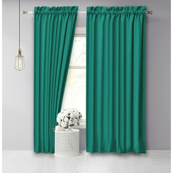 Vargottam Cotton Slub Sea Green Curtains 56 Inch Window Curtain Rod Pocket Window Panels For Bedroom 2 Panels