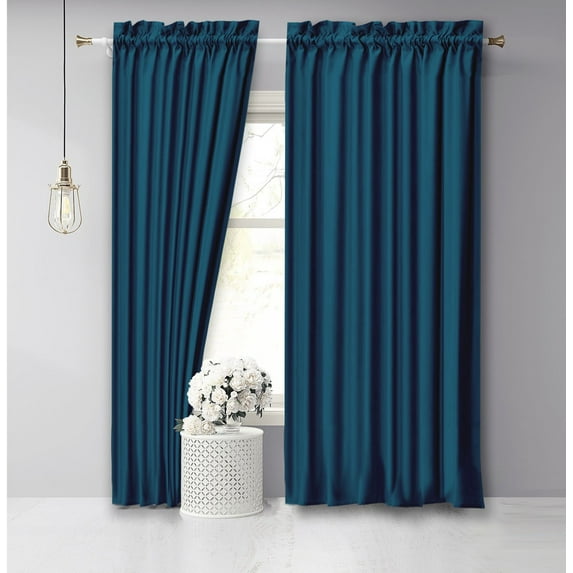 Vargottam Cotton Slub Teal Blue Curtains 65 Inch Long Window Curtain Rod Pocket Window Panels For Bedroom 2 Panels