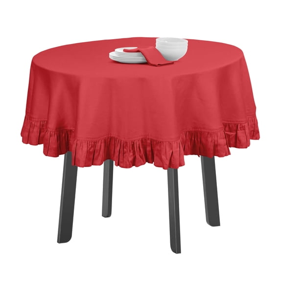 Vargottam Cotton Table Linens Ruffle Tablecloth, Round Table Cover Protector Solid Tablecloth, Farmhouse Tabletop Washable, Dark Peach-64 Inches Diameter