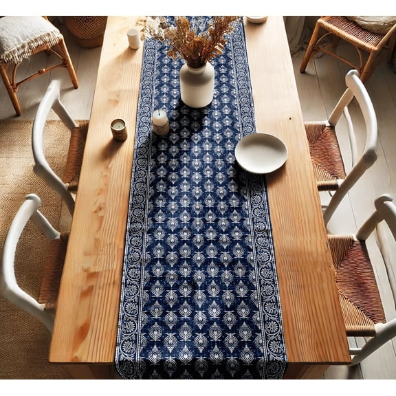 Vargottam Cotton Twill Table Runner - 14 Wide, Block Print, Dining Table Runner for Farmhouse & Modern Decor - Machine Washable - Multiple Sizes (60" to 120")
