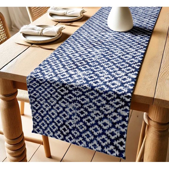Vargottam Cotton Twill Table Runner 14 Wide, Ikat Design, Dining Table Runner for Farmhouse & Modern Decor Machine Washable Multiple Sizes (60" to 120")