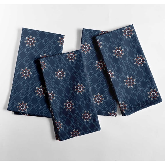 Vargottam Designer Cotton Canvas Napkins - Set of 12, 20-Inch, Blue Geometric Print, Durable & Absorbent Cloth Napkins for Dining, Parties, and Home Decor - Machine Washable