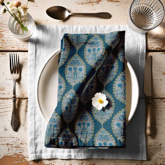 Vargottam Designer Cotton Canvas Napkins - Set of 12, 20-Inch, Blue Tone Paisley Print, Durable & Absorbent Cloth Napkins for Dining, Parties, and Home Decor - Machine Washable