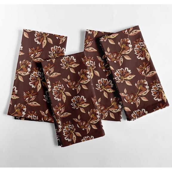 Vargottam Designer Cotton Canvas Napkins - Set of 12, 20-Inch, Warm Brown Tone Earthy Floral Print, Durable & Absorbent Cloth Napkins for Dining, Parties, and Home Decor - Machine Washable