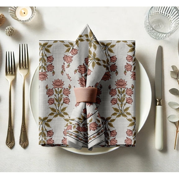 Vargottam Designer Cotton Twill Napkins - Set of 12, 20-Inch, Block Design, Durable & Absorbent Cloth Napkins for Dining, Parties, and Home Decor - Machine Washable