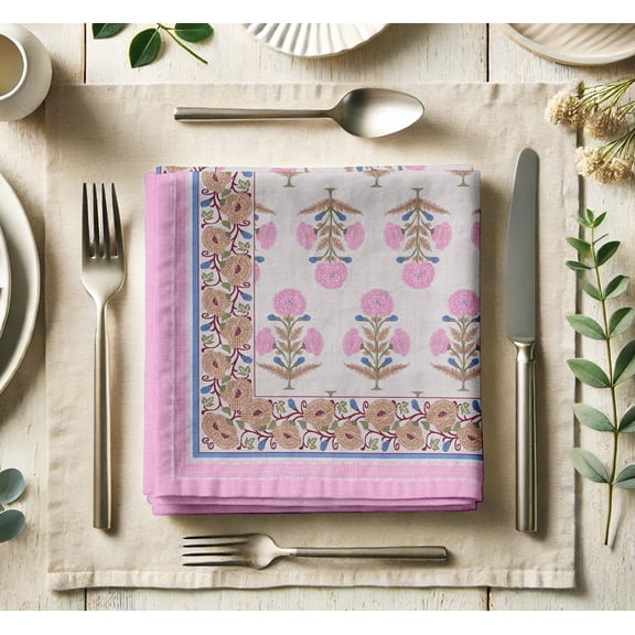 Vargottam Designer Cotton Twill Napkins - Set of 12, 20-Inch, Block Print, Durable & Absorbent Cloth Napkins for Dining, Parties, and Home Decor - Machine Washable