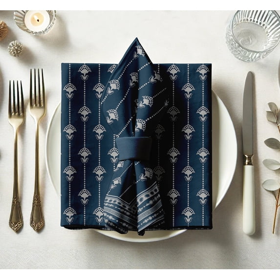 Vargottam Designer Cotton Twill Napkins - Set of 12, 20-Inch, Block Print, Durable & Absorbent Cloth Napkins for Dining, Parties, and Home Decor - Machine Washable