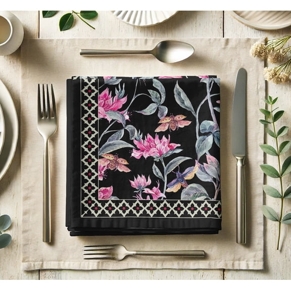 Vargottam Designer Cotton Twill Napkins - Set of 12, 20-Inch, Floral Design, Durable & Absorbent Cloth Napkins for Dining, Parties, and Home Decor - Machine Washable