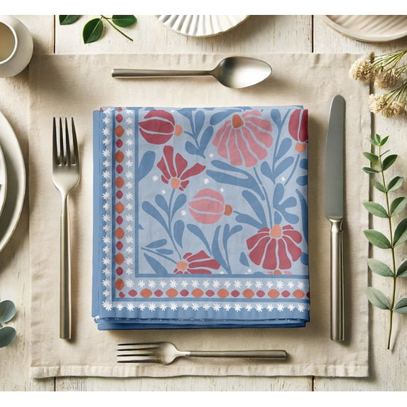 Vargottam Designer Cotton Twill Napkins - Set of 12, 20-Inch, Floral Print, Durable & Absorbent Cloth Napkins for Dining, Parties, and Home Decor - Machine Washable