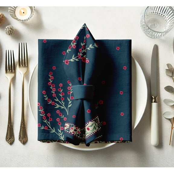 Vargottam Designer Cotton Twill Napkins - Set of 12, 20-Inch, Floral Print, Durable & Absorbent Cloth Napkins for Dining, Parties, and Home Decor - Machine Washable