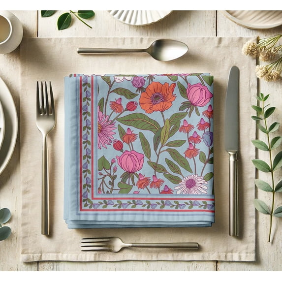 Vargottam Designer Cotton Twill Napkins - Set of 12, 20-Inch, Floral Print, Durable & Absorbent Cloth Napkins for Parties, Dining and Home Decor - Machine Washable
