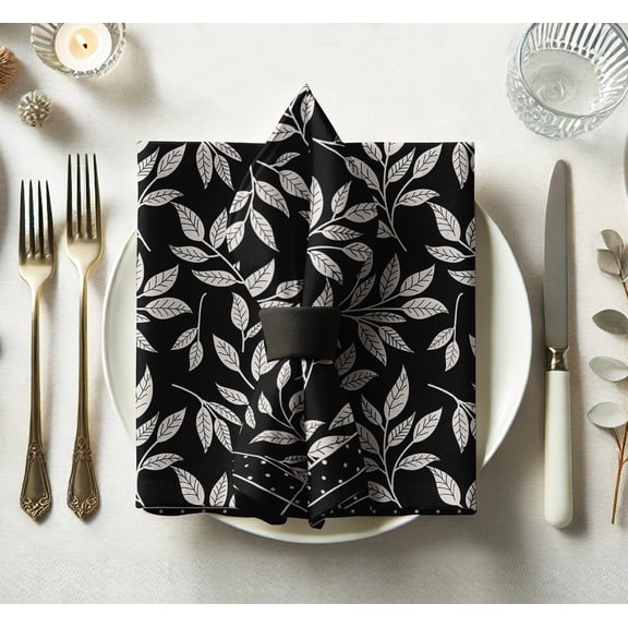Vargottam Designer Cotton Twill Napkins - Set of 12, 20-Inch, Leaves Pattern, Durable & Absorbent Cloth Napkins for Dining, Parties, and Home Decor - Machine Washable