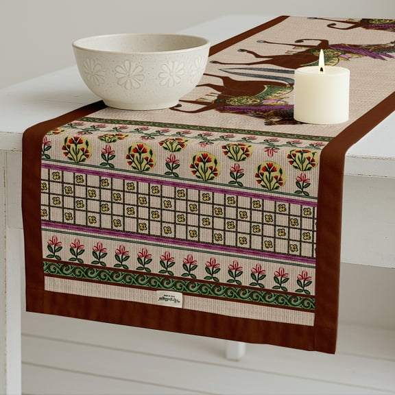 Vargottam Double Layer Cotton Table Runner with Border - Animal Print, Machine Washable - Dining Table Dcor for Farmhouse & Modern Homes