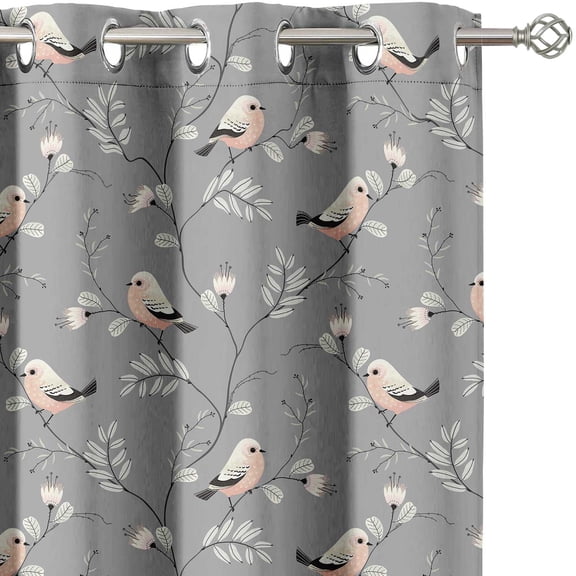 Vargottam Elegant Bird Pattern Curtains - Set of 2 Blackout Panels, 42 x 63 Inches - Noise Reducing & Energy-Efficient Room Darkening Window/Door Drapes for Modern Home Dcor - Gray