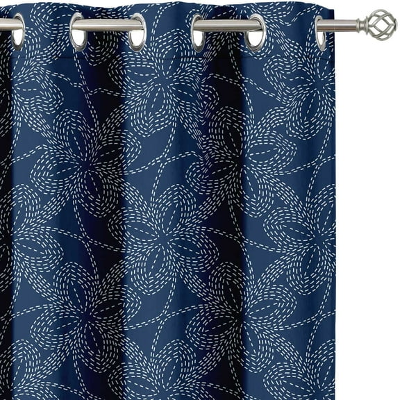 Vargottam Elegant Blue Dotted Floral Pattern Curtains - Set of 2 Blackout Panels, 42 x 96 Inches - Noise Reducing & Energy-Efficient Room Darkening Window/Door Drapes for Modern Home Decor- Blue
