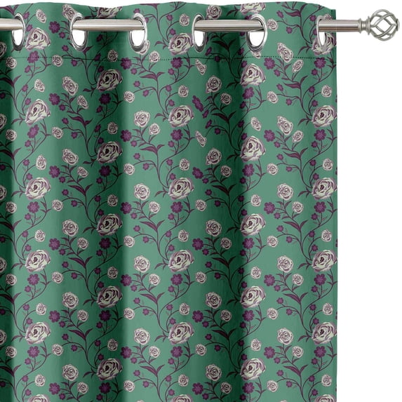 Vargottam Elegant Green Rose Vine Pattern Curtains - Set of 2 Blackout Panels, 42 x 96 Inches - Noise Reducing & Energy-Efficient Room Darkening Window/Door Drapes for Modern Home Decor- Green