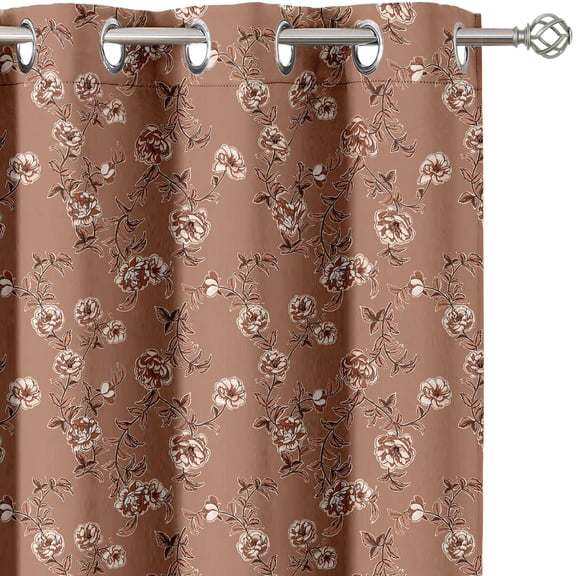 Vargottam Fine Line Rose Floral Design Blackout Curtains - Set of 2 Panels, 52 x 63 Inches Each - Light Blocking & Thermal Insulated Drapes with Grommet Top for Bedroom & Living Room - Brown