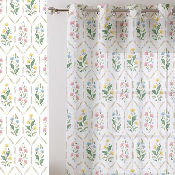Vargottam Floral Print Sheer Georgette Curtains for Windows & Small Doors Set of 2 Panels, 72" Long, Grommet Top, Printed Light Filtering Drapes for Living Room &' Study